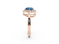 Fancy Blue Heart Cut Diamond Halo Cluster Engagement Ring Set in Rose gold with Solitaire Band and Prong Setting