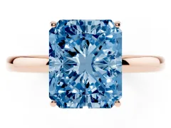 Fancy Blue Radiant Cut Diamond Solitaire Ring Set in Rose gold with Plain Band and Prong Setting