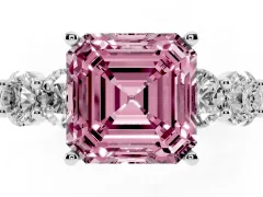 Fancy Pink Asscher Cut Diamond Five-Stone Prong Set Ring Set in Silver with Classic Band