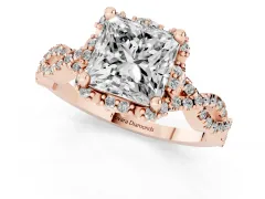 Princess Cut Diamond Halo Twist Band Solitaire Ring Set in Rose gold with Prong-Set Center Stone