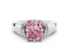Fancy Pink Radiant Cut Diamond Pavé Band Solitaire Ring Set in Platinum with Prong Setting