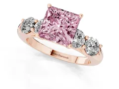 Fancy Pink Princess Cut Diamond Five-Stone Prong Set Ring Set in Rose gold with Classic Band