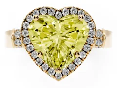 Fancy Yellow Heart Cut Diamond Halo Ring Set in Yellow gold with Twist Band and Pavé Accents
