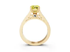 Fancy Yellow Cushion Cut Diamond Channel Set Solitaire Engagement Ring Set in Yellow gold with Prong Setting