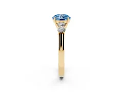 Fancy Blue Round Cut Diamond Five-Stone Prong Set Band Ring Set in Yellow gold with Polished Band