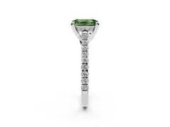 Fancy Green Emerald Cut Diamond Solitaire Ring Set in White gold with Brilliant Pavé Band and Prong Setting