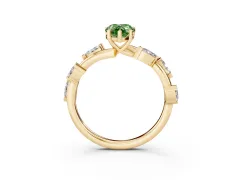 Fancy Green Pear Cut Diamond Solitaire Ring Set in Yellow gold with Twisted Marquise Accent Band