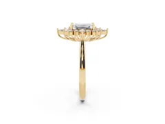 Emerald Cut Diamond Cluster Halo Ring Set in Yellow gold with Marquise and Round Accents