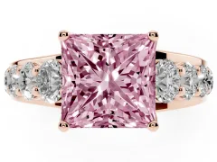 Fancy Pink Princess Cut Diamond Pavé Engagement Ring Set in Rose gold with Prong Setting