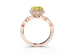 Fancy Yellow Heart Cut Diamond Halo Twist Band Solitaire Ring Set in Rose gold with Prong-Set Center Stone