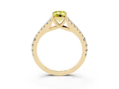 Fancy Yellow Emerald Cut Diamond Split Shank Pavé Engagement Ring Set in Yellow gold with Prong-Held Center Stone
