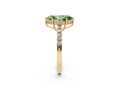Fancy Green Marquise Cut Diamond Solitaire Engagement Ring Set in Yellow gold with Pavé Band and Prong Setting