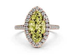 Fancy Yellow Marquise Cut Diamond Halo Pavé Engagement Ring Set in Rose gold with Prong Setting