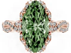 Fancy Green Marquise Cut Diamond Halo Twist Band Solitaire Ring Set in Rose gold with Prong-Set Center Stone