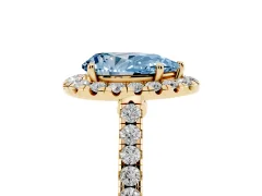 Fancy Blue Pear Cut Diamond Halo Pavé Engagement Ring Set in Yellow gold with Prong Setting