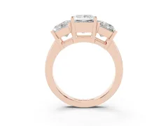 Princess Cut Diamond Three-Stone Ring Set in Rose gold with Channel-Set Band and Prong Settings