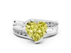 Fancy Yellow Heart Cut Diamond Solitaire Ring Set in Silver with Channel Set Split Shank and Tension Prongs