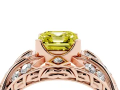Fancy Yellow Asscher Cut Diamond Art Deco Ring Set in Rose gold with Pavé Split Shank