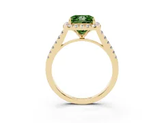 Fancy Green Princess Cut Diamond Halo Pavé Engagement Ring Set in Yellow gold with Prong Setting