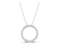 Round Diamond Channel Set Circle Pendant Set in Silver with Continuous Stone Ring