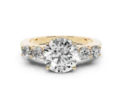 Round Cut Diamond Five-Stone Prong Set Band Ring Set in Yellow gold with Polished Band