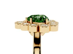 Fancy Green Heart Cut Diamond Cluster Halo Ring Set in Yellow gold with Milgrain Bezel Accents and Plain Band