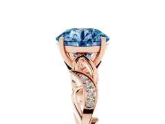 Fancy Blue Round Cut Diamond Vine Band Solitaire Ring Set in Rose gold with Milgrain Prong Setting