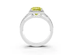 Fancy Yellow Princess Cut Diamond Halo Ring Set in Silver with Double Pavé Split Shank