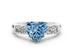 Fancy Blue Heart Cut Diamond Five-Stone Prong Set Engagement Ring Set in White gold with Channel Band