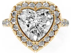Heart Cut Diamond Halo Ring Set in Yellow gold with Pavé Shank and Prong Setting