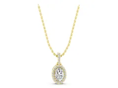 Oval Diamond Halo Pendant Set in Yellow gold with Pavé Prong Setting