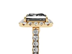 Fancy Black Princess Cut Diamond Halo Pavé Engagement Ring Set in Yellow gold with Prong Setting