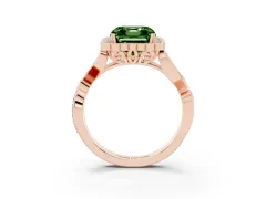 Fancy Green Asscher Cut Diamond Halo Ring Set in Rose gold with Leaf Motif Split Shank and Prong Setting