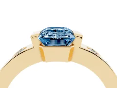 Fancy Blue Emerald Cut Diamond Channel-Set Band Ring Set in Yellow gold with Bezel Prong Setting