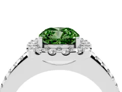 Fancy Green Cushion Cut Diamond Pavé Halo Ring Set in Silver with Prong Setting