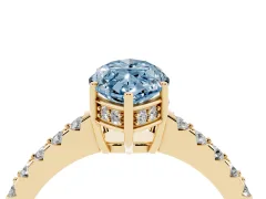 Fancy Blue Marquise Cut Diamond Solitaire Engagement Ring Set in Yellow gold with Pavé Band and Prong Setting