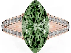 Fancy Green Marquise Cut Diamond Split Shank Pavé Engagement Ring Set in Rose gold with Prong-Held Center Stone
