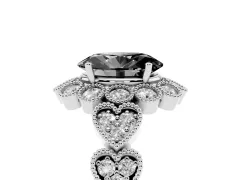 Fancy Black Oval Cut Diamond Solitaire Ring Set in Platinum with Milgrain Pavé Heart Band