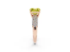 Fancy Yellow Asscher Cut Diamond Pavé Band Solitaire Ring Set in Rose gold with Close-Set Accent Stones and Prong Setting