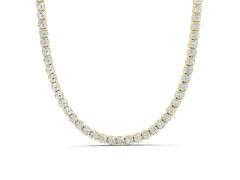 Round Diamond Tennis Necklace Set in Yellow gold with Four-Prong Setting