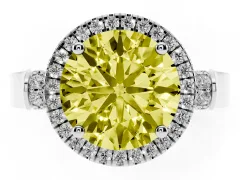 Fancy Yellow Round Cut Diamond Halo Ring Set in Platinum with Pavé-Lined Split Shank Band