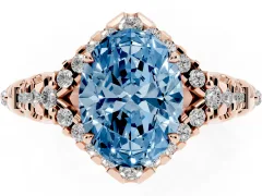 Fancy Blue Oval Cut Diamond Solitaire Ring Set in Rose gold with Hidden Halo and Pavé Band