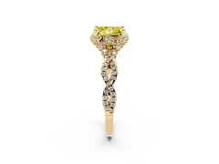 Fancy Yellow Princess Cut Diamond Halo Twist Band Solitaire Ring Set in Yellow gold with Prong-Set Center Stone