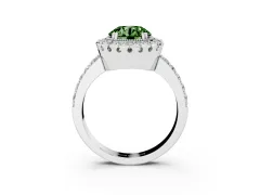 Fancy Green Round Cut Diamond Halo Ring Set in Silver with Pavé Shank and Prong Setting