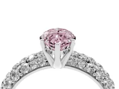 Fancy Pink Marquise Cut Diamond Pavé Band Solitaire Ring Set in White gold with Close-Set Accent Stones and Prong Setting