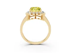 Fancy Yellow Princess Cut Diamond Halo Cluster Engagement Ring Set in Yellow gold with Solitaire Band and Prong Setting