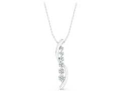 Round Diamond Curved Pendant Set in White gold with Prong-Set Linear Row