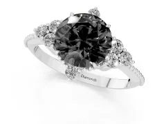 Fancy Black Round Cut Diamond Cluster Ring Set in White gold with Beaded Band