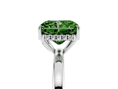 Fancy Green Radiant Cut Diamond Solitaire Ring Set in Platinum with Plain Band and Prong Setting