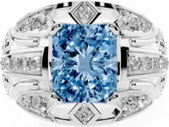 Fancy Blue Radiant Cut Diamond Art Deco Ring Set in White gold with Pavé Split Shank